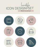 Linestyle Icon Design Set Back to School vector