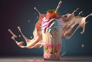 strawberry milkshake with pastel backdrop. photo