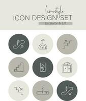 Linestyle Icon Design Set Escalator and Lift vector