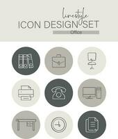 oficina de conjunto de diseño de icono de estilo de línea vector