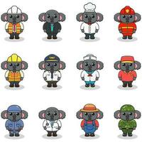 Vector set of cute Koala with different professions. Cartoon cute Koala dressed in different occupation uniform. Vector characters with jobs different occupation.