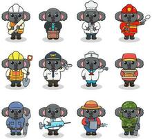 Cartoon Koala in professional uniform. Vector set of Koala different professions. Vector characters with jobs different occupation. Different jobs professionals. Isolated vector icons set