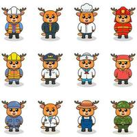 Vector set of cute Deer with different professions. Cartoon cute Deer dressed in different occupation uniform. Vector characters with jobs different occupation.