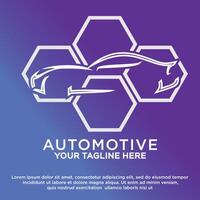 automotor logo con coche forma y hexagonal elemento vector