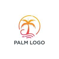 Palm tree logo design template with circle element vector