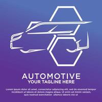 Automotive logo with car shape and hexagonal element vector