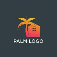 Palm tree logo design ilustration with house concept vector