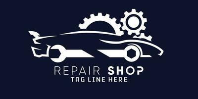 Automotive repair and car repair logo with creative car shape and gear design vector