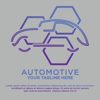 Automotive logo with car shape and hexagonal element