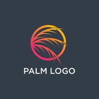 Palm tree logo design template with circle element vector