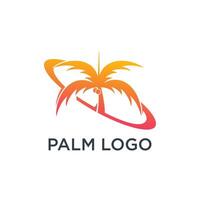 Palm tree logo design template with circle element vector