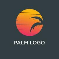 Palm tree logo design template with circle element vector