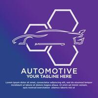 Automotive logo with car shape and hexagonal element vector