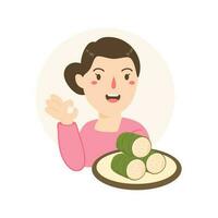 woman selling lemang ramadan food vector