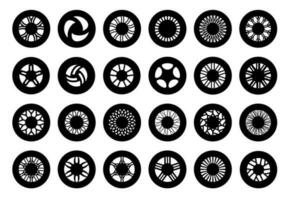 Kinds of scooter rims silhouette set. vector