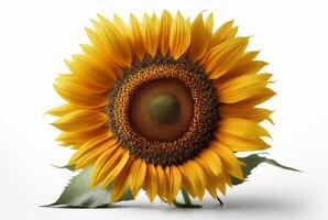 Sunflower with leaves isolated on white background. photo