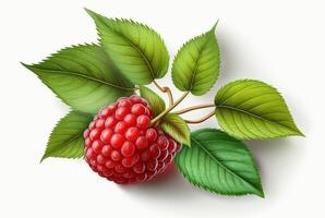 raspberries with leaves isolated on white background. photo