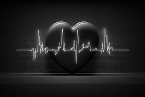 Illustration with heart and heartbeat graphic, dark background. photo