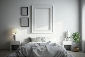 White empty frame in bedroom. photo