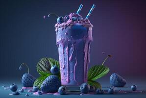 blueberry milkshake. Vanilla milkshake. Cold drink concept. photo