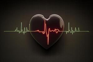 Illustration with heart and heartbeat graphic, dark background. photo