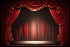 Magic theater stage red curtains Show Spotlight. photo