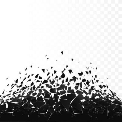 Abstract cloud of pieces and fragments after explosion. Demolition black surface. Shatter and destruction effect. Vector illustration