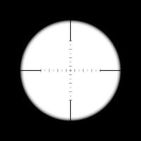 Sniper gun scope. Focus on target. Optical zoom in binocular with measuring scale. Vector illustration