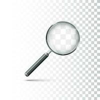 Magnifying glass with metal frame and black handle. Realistic style icon. Vector illustration