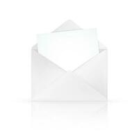 Realistic empty open white envelope with note template for text. Vector illustration