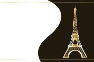 Golden silhouette of the Eiffel Tower on a black and white wavy background. Illustration for text, poster, vector