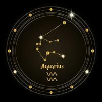 acuario, constelación del signo zodiacal en el círculo mágico cósmico. diseño dorado sobre un fondo oscuro. vector
