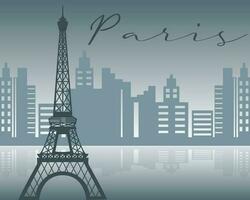 French Eiffel Tower on the background of urban architecture and the river.Illustration, print, vector