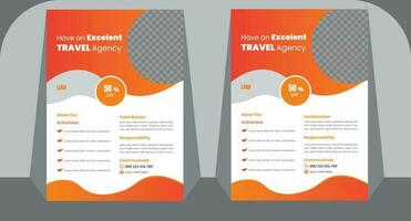 Travel Tour Agency Flyer Template design .Holiday, Summer travel and tourism flyer, template or poster design on Beach view background. vector
