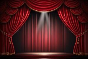 Magic theater stage red curtains Show Spotlight. photo