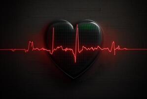 Illustration with heart and heartbeat graphic, dark background. photo