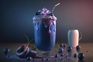 blueberry milkshake. Vanilla milkshake. Cold drink concept. photo