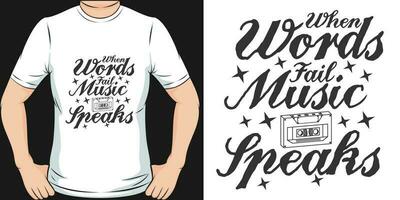cuando palabras fallar, música habla, música citar camiseta diseño. vector