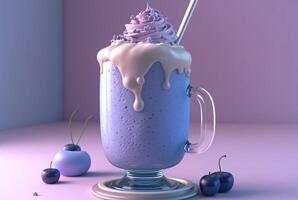 blueberry milkshake. Vanilla milkshake. Cold drink concept. photo