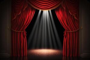 Magic theater stage red curtains Show Spotlight. photo