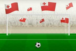 Tonga football team fans with flags of Tonga cheering on stadium, penalty kick concept in a soccer match. vector