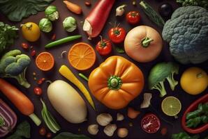 grupo de verduras, parte superior ver con estético acuerdo, generativo ai foto