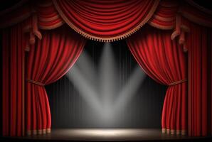 Magic theater stage red curtains Show Spotlight. photo