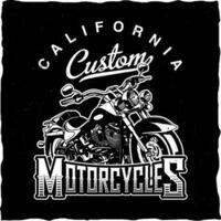 California custom motorcycles, vector icon for speedway motors sport. Motorcycle racing and speed moto retro grunge t-shirt print, biker motocross, or motorsport custom emblem