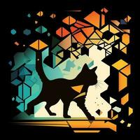 cat in abstract art style, cube style for poster, banner or background, vector illustration