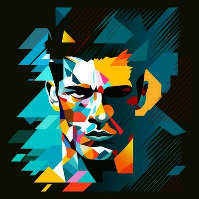 Human face of a man in abstract style, cubic portrait drawing for graphics, poster, banner.