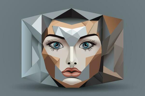 Human face in an abstract style cubic portrait drawing for graphics poster banner