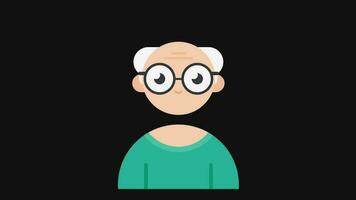 Animation of talking old man avatar. Flat style animation video with alpha channel
