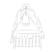 Baby Cradle with Baptismal Gown in Doodle Style vector