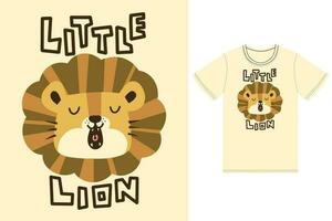 Cute lion illustration with tshirt design premium vector